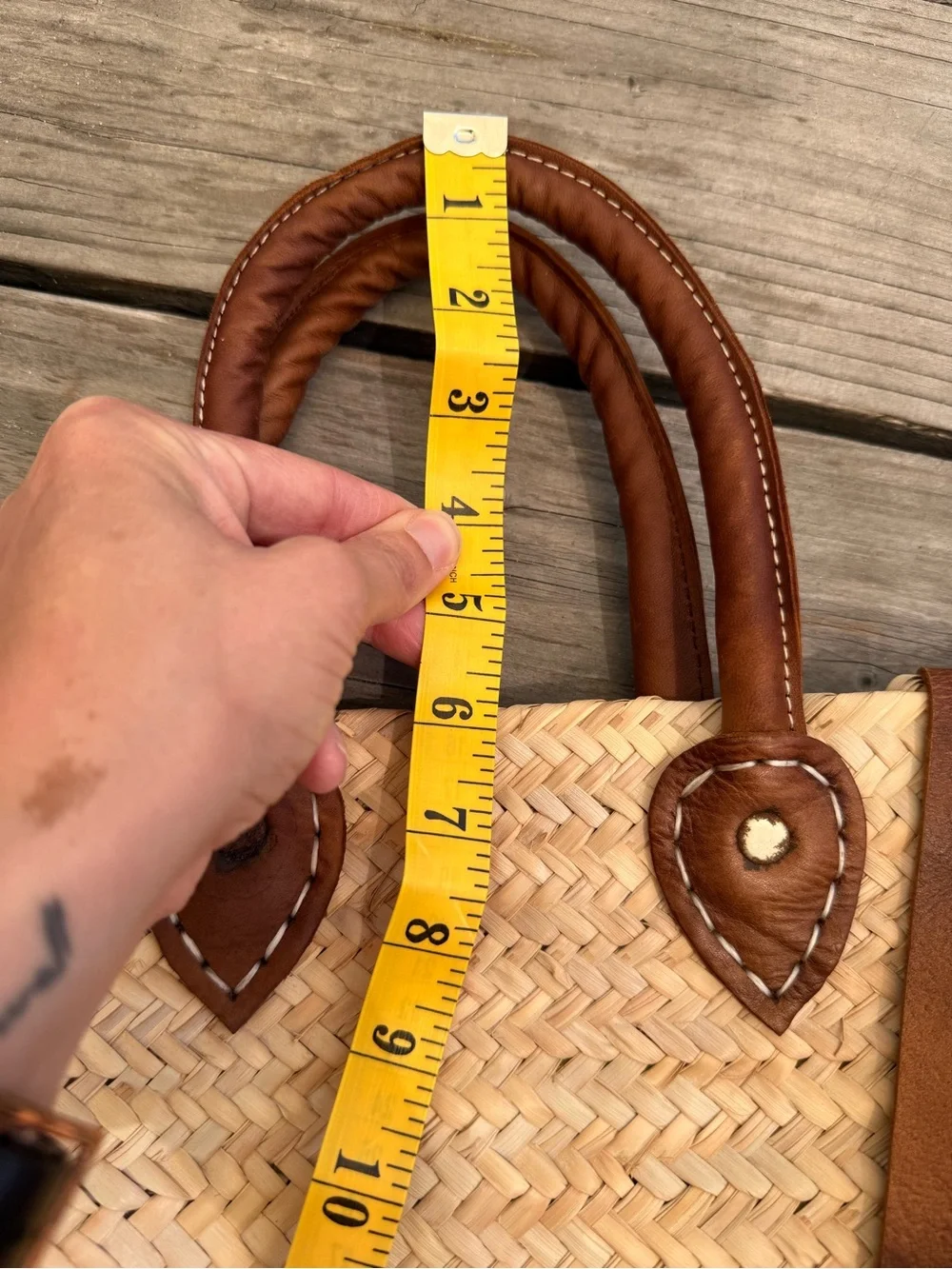 Natural Straw Backpack with Brown Leather Trim